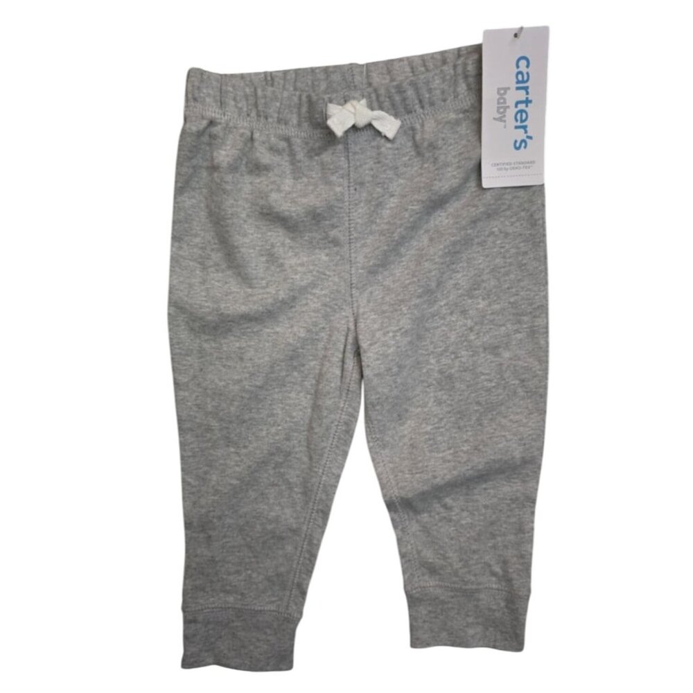 Carters Baby Gray Cotton Pants 9M With Elastic Waistband & Bow Detail